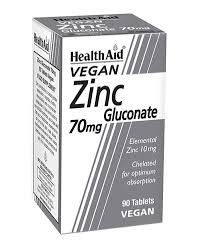 Health Aid Vegan Zinc Gluconate 70mg X90 Tab (Expires 31 January 2026)