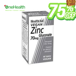 Health Aid Vegan Zinc Gluconate 70mg X90 Tab (Expires 31 January 2026)