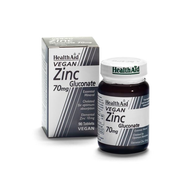 Health Aid Vegan Zinc Gluconate 70mg X90 Tab (Expires 31 January 2026)