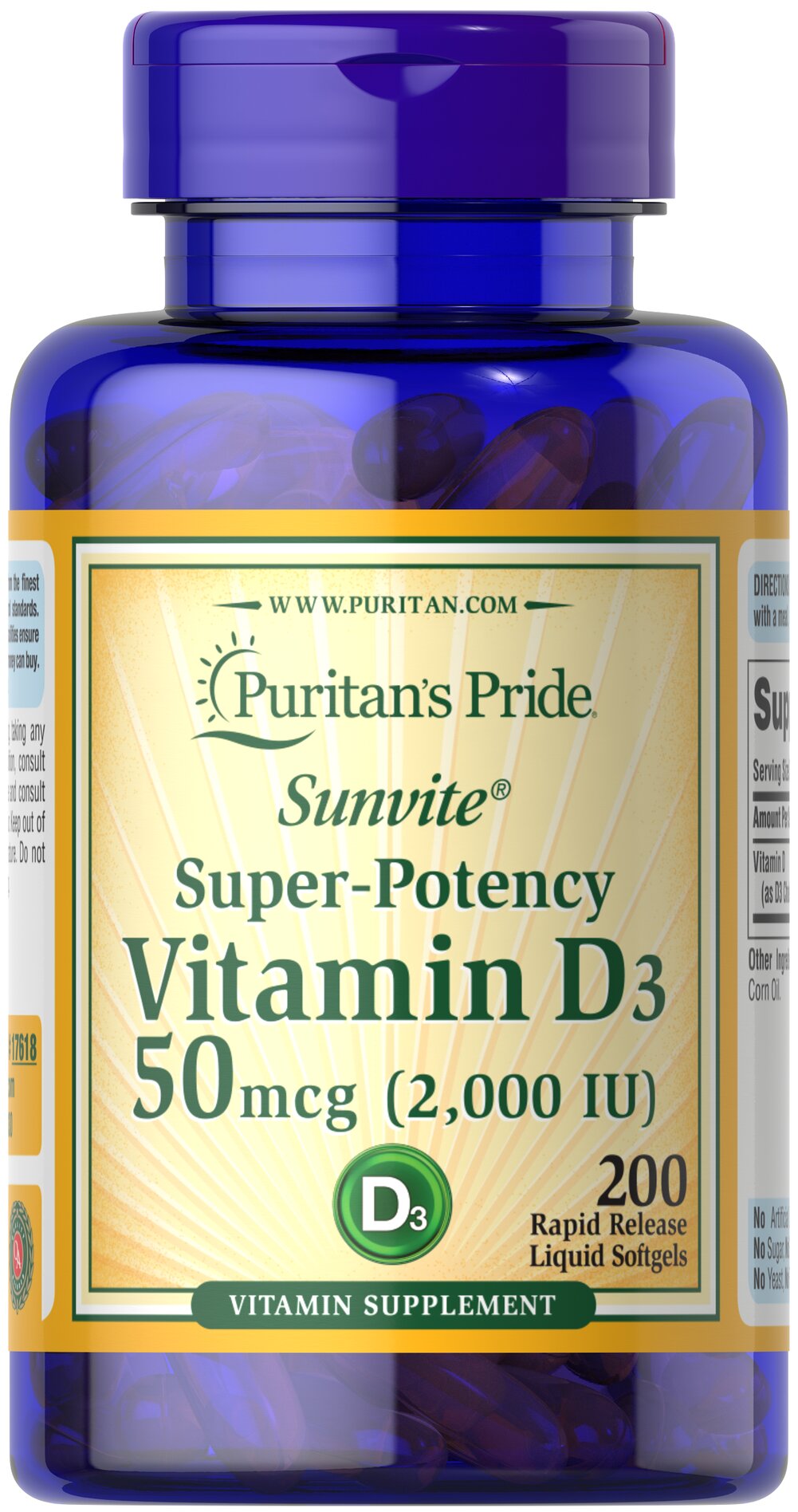 Puritans Pride Vitamin D3 2000 IU Softgels